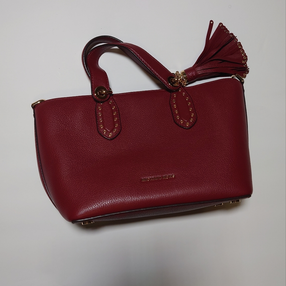 Michael Kors Brooklyn Small Satchel Brandy Leather Crossbody Bag Gold Hardware